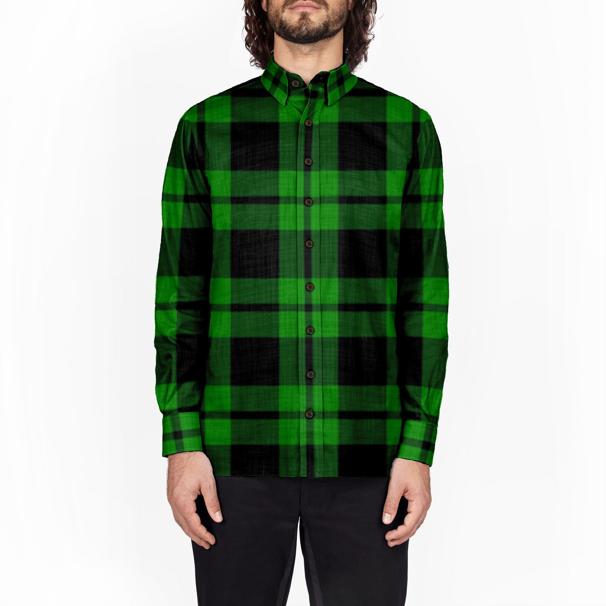 green and black lumberjack shirt